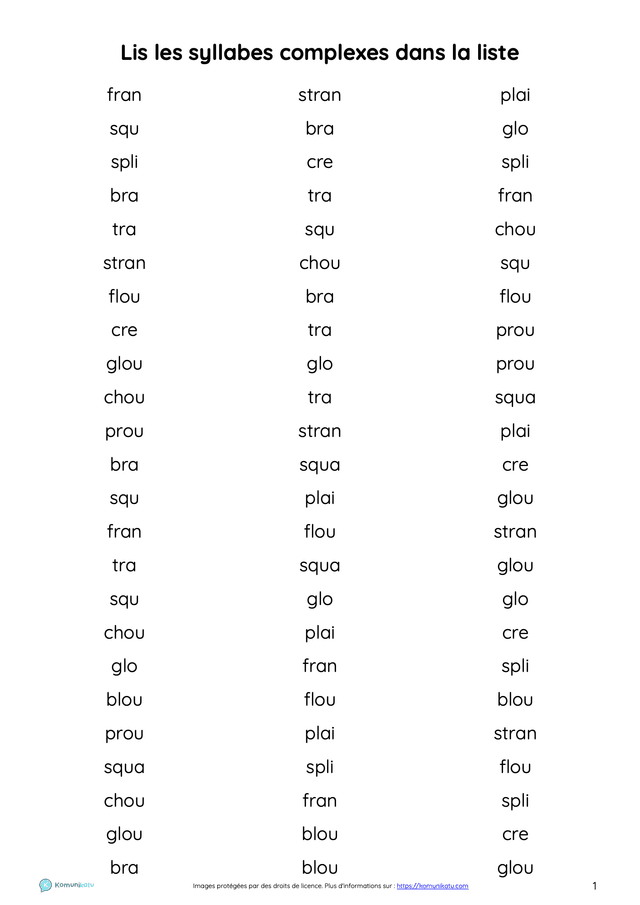 Lecture syllabes complexes CCV