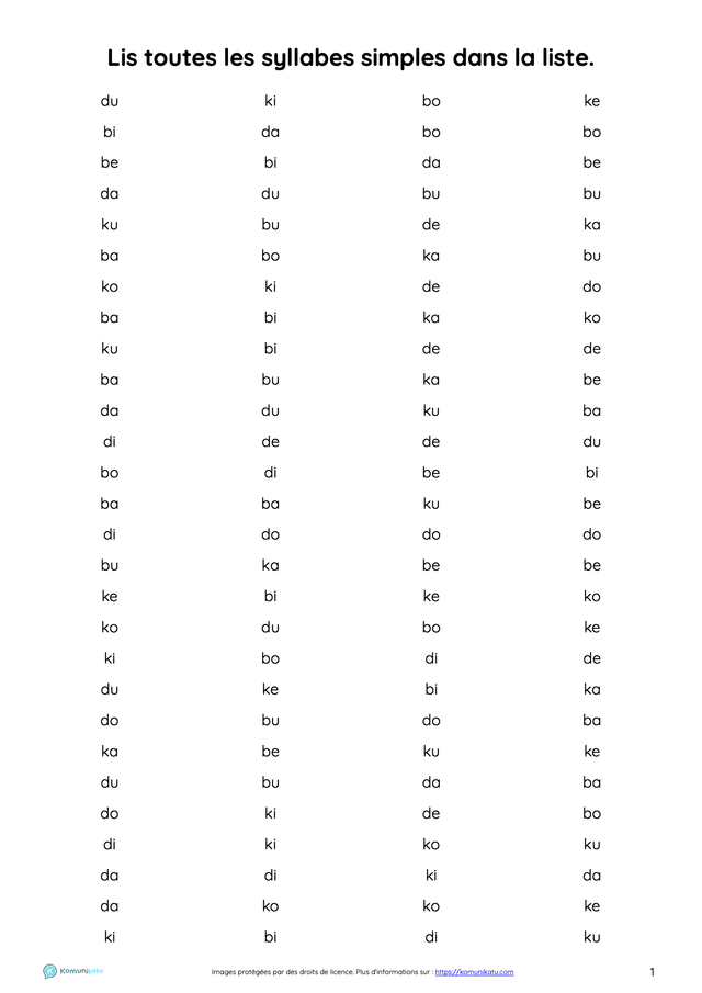 Lecture syllabes simples