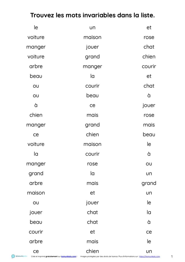 Repérage de mots invariables