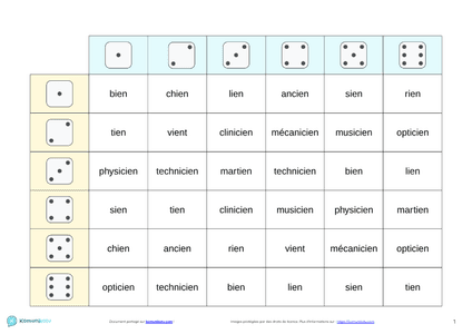 Aligné c’est gagné, lecture mots, graphème cible “ien”