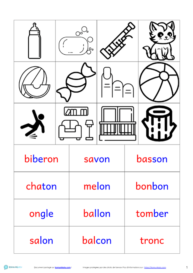 Etiquettes images-mots "ON” avec code couleur